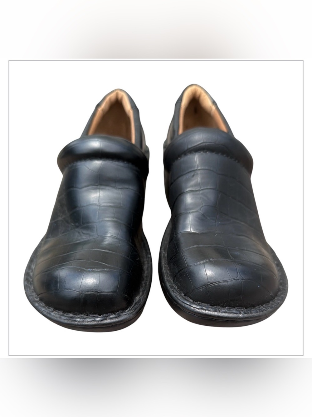 B.O.C. Born Black Peggy Clog Embossed Faux Crocodile Print Women Size 8 M